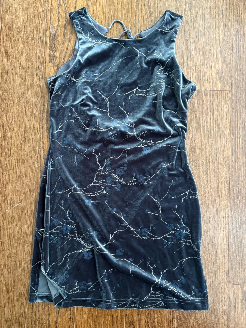 Velvet Floral Branch fairycore Dress in Deep Navy